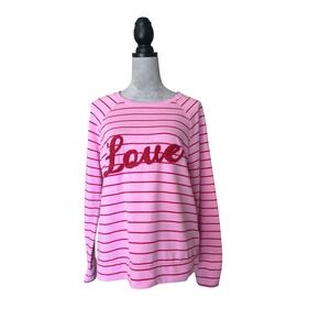 COMO Vintage Pink Red Stripe Love Graphic Sweatshirt Top Women's Size LG